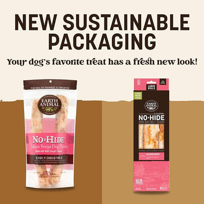 Earth Animal No Hide Chews - Long Lasting Rawhide Free Large Dog Chews Rolls, Salmon - 3 Count Value Pack