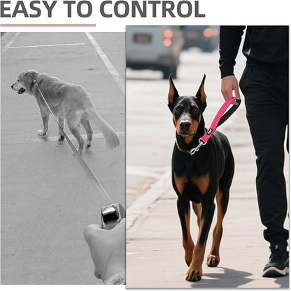 PUPTECK Reflective Short Dog Leashes - 3 Packs 2.5ft/ 1.5ft/ 1ft Nylon Leash with Strong Clip, Soft Padded Handle, Durable Training Leash for Large Small Medium Dogs Walking Outside, Fuchsia