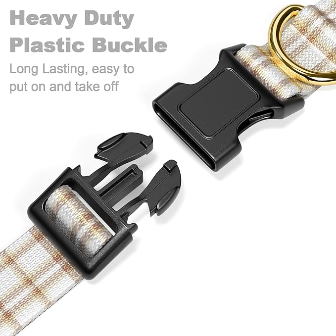 Rnivvi Dog Collar for Large Dogs, Cute Heavy Duty Adjustable Puppy Collar with Quick Release Buckle for Girl & Female, Pet Accessories for Walking Running, L Length 1" Width, White Tartan
