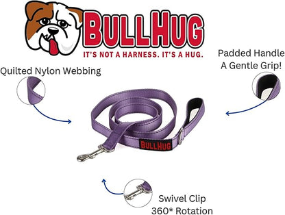 BULLHUG 6 FT Bulldog Leash with Padded Handle. Perfect for Bulldogs, French Bulldogs, Pugs & All Breeds. Leashes for Walking, Training Lead for Bulldogs (Reflective Stitching, Purple)