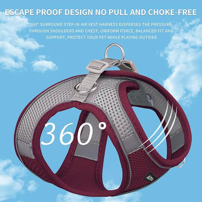 AIITLE Escape Proof Dog Harness - Xmas Step in Adjustable Dog Harness No Choke Over with Breathable Mesh and Quick-Release Buckle - Outdoor Walking, Training for Medium Dogs Burgundy XL