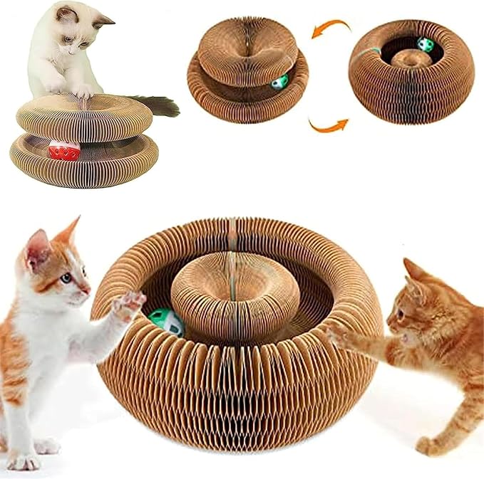 Comasua Cat Toy,Magic Organ Cats Scratcher Board,Foldable Accordion Toys with Ball (2pc)