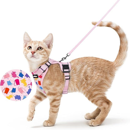rabbitgoo Cat Harness and Leash for Walking, Escape Proof Soft Adjustable Vest Harnesses for Cats, Easy Control Breathable Reflective Strips Jacket, Purrty Pink, S