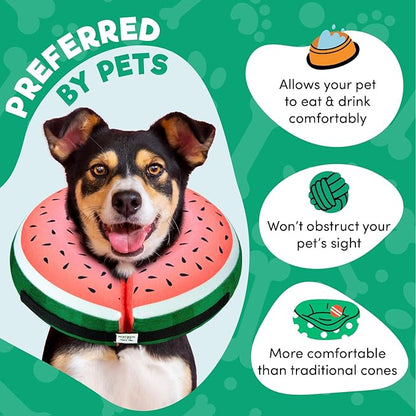 BENCMATE Inflatable Dog Cone Collar Alternative, Soft Dog Cone for Small Medium Large Dogs and Cats, Neck Recovery ECollar Donut Collar After Surgery (Small, Watermelom)
