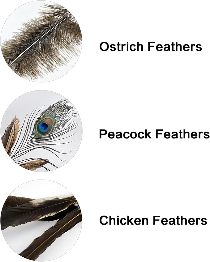 TTcat Cat Wand Toys Natural Huge Feather Stick Toys,3 Pcs Extra Long Teaser Sticks with Different Feathers (Ostrich, Peacock, Chicken),Interactive Toys for Indoor Cat and Kitten.