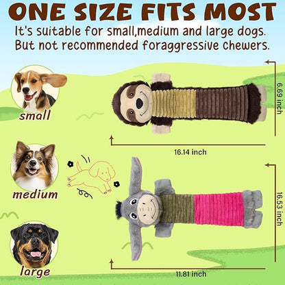 MeetYooo 2 Pack No Stuffing Dog Squeaky Toys,Dog Chew with Crinkle and Squeaker,Cute Animal Plush to Keep Them Busy, Suitable for Large, Medium and Small Breeds (Donkey&Sloth