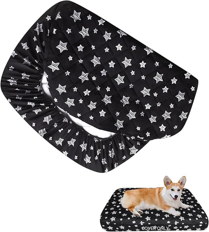 Waterproof Dog Bed Covers Replacement Washable Pet Hair Easy to Remove, Noiseless Quilted Puppy Pet Bed Cover Lovely Black Star Print 20x30 Inches, for Dog/Cat, Cover Only