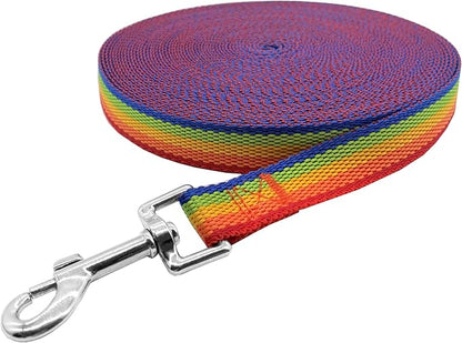 Nylon Training Dog Leash for Small Medium Large Dogs, 15ft 20ft 30ft 50ft Long Leash Dog/Puppy Lead for Obedience Recall Training, Camping (20ft, Rainbow)