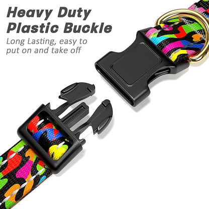 Reflective Dog Collar for Large Dogs, Cute Boho Adjustable Heavy-Duty Nylon Puppy Collar for Boy and Girl Female, Soft Pet Accessories with Quick Release Buckle, Abstract Rainbow Art