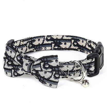 Bowtie Collars for Small Dogs, Elegant Puppy Collars, Tiny Dog Collars with Bowtie Adjustable 9.8"-13.8", Black, S