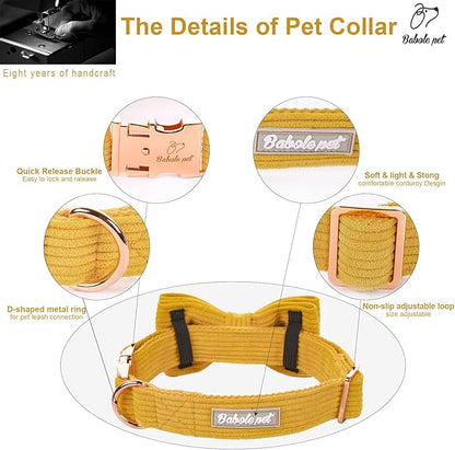 Yellow Dog Collars for Medium Dog,Cute Corduroy Dog Collar with Bow Tie Safety Metal Buckle Adjustable Puppy Collars for Small Medium Large Boy&Girl Dogs,M-Neck 13.5"-22"
