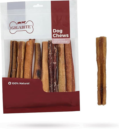 GigaBite Single Ingredient All Natural Free Range Bully Treats and Chews - Bully Sticks/Bladder Sticks/Beef Esophagus by Best Pet Supplies - Bully Sticks (Premium 6"), Pack of 8