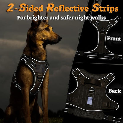 rabbitgoo Dog Harness for Large Dogs No Pull, Tactical Service Pet Vest with Molle and Control Handle, Adjustable and Reflective Military Harness for Easy Walking and Training, Brown, L
