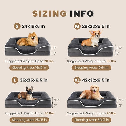 DUMOS 35x25 Inch Orthopedic Dog Beds for Large Sized Dogs, Machine Washable Cover Pet Bed, Anti-Slip Waterproof Memory Foam Couch Bed for Indoor Dogs and Cats, Grey