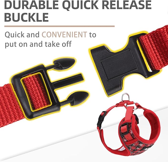 PUPTECK Christmas Small Dog Harness and Leash Set, No Pull Adjustable Puppy Cat Harness, Reflective Soft Mesh Pet Vest Small Sized, Checkered, M