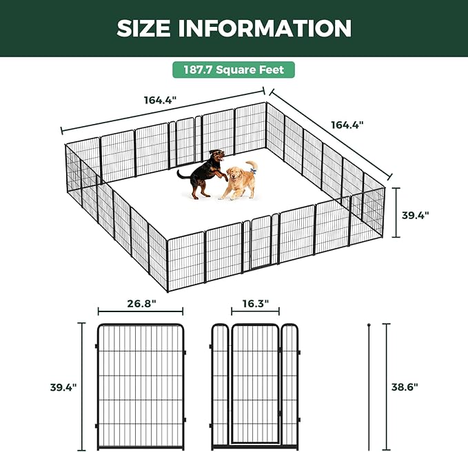 FXW Homeplus Unleashed Indoor Dog Playpen - Stress-Free and Safe Play, Heavy Duty 40 Inch 24 Panels Dog Pen for Medium and Large Dogs, Black│Patented