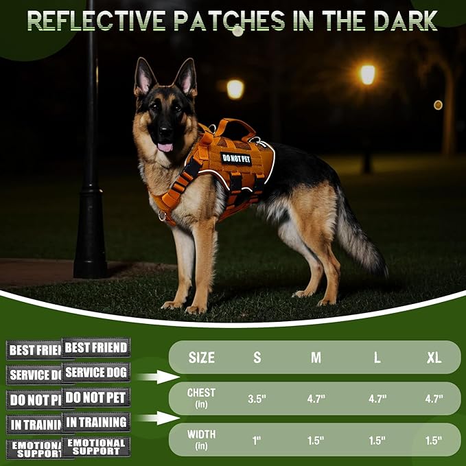 WINSEE Mesh Dog Harness with 10 Pet Patches for Large Service Dog in Training, Breathable Tactical Molle Vest with Double Handles, Reflective Military Pet Vest for Walking Hiking