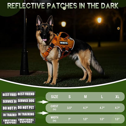 WINSEE Mesh Dog Harness with 10 Pet Patches for Large Service Dog in Training, Breathable Tactical Molle Vest with Double Handles, Reflective Military Pet Vest for Walking Hiking
