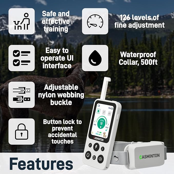 CASMINTON Shock Collar for 2Dogs [CRS01Pro]126 Training Levels, 4 Powerful Modes With 2.8-inch LCD high-definition display100% Safe Training Collar for Large Medium Small Dogs IPX7 Waterproof E Collar
