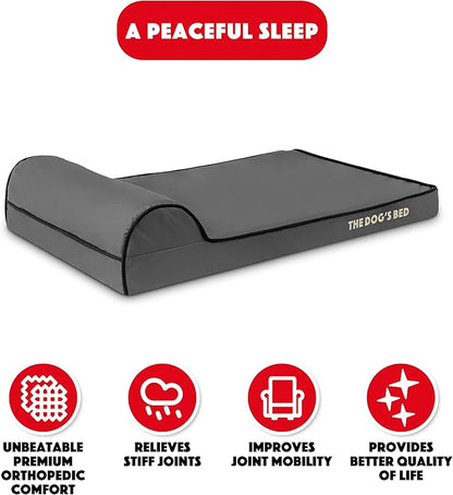 The Dog’s Bed Orthopedic Headrest Dog Bed Med Grey/Black, Memory Foam, Pain Relief: Arthritis, Hip & Elbow Dysplasia, Post Surgery, Lameness, Waterproof Washable Cover, Veterinary Approved