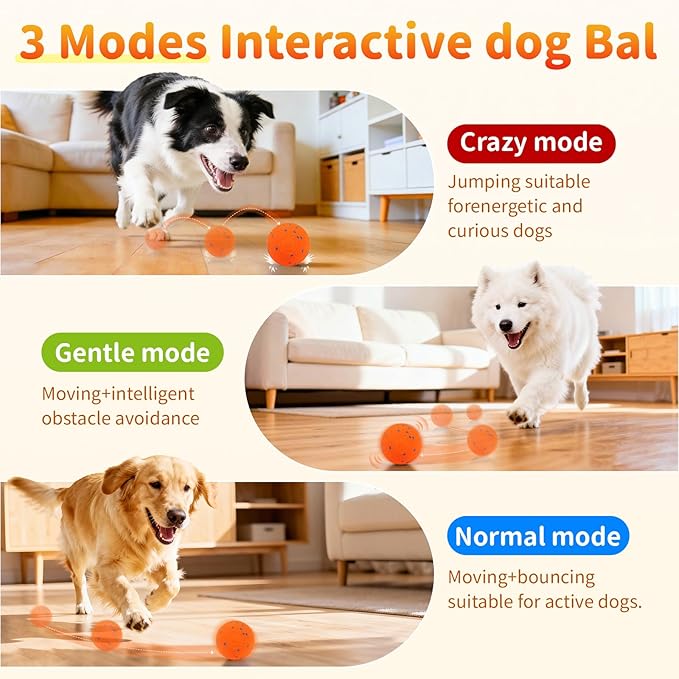 Bsyisoue Interactive Dog Toys – Automatic Moving Dog Ball, Auto Bounce & Roll, Chew-Resistant E-TPU, IPX7 Waterproof, 3 Play Modes, One-Click, USB Rechargeable – Indoor/Outdoor for Med/Lg Dogs