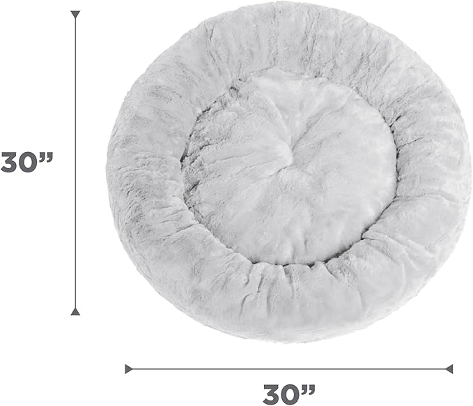 Best Friends by Sheri The Original Calming Donut Dog Bed – Washable Plush Pet Bed for Medium Breeds up to 45 lbs, Lux Faux Fur, Gray, Medium (30" x 30")
