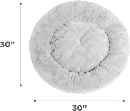 Best Friends by Sheri The Original Calming Donut Dog Bed – Washable Plush Pet Bed for Medium Breeds up to 45 lbs, Lux Faux Fur, Gray, Medium (30" x 30")