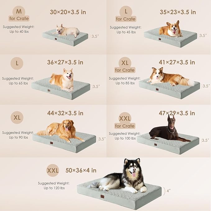 EHEYCIGA Orthopedic XXL Dog Beds for Jumbo Dogs with Removable Washable Cover for Crate, Greyish Green, 47x29