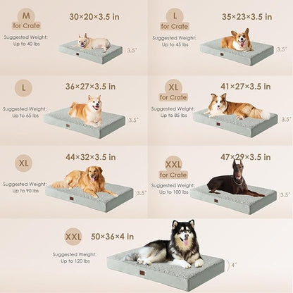 EHEYCIGA Orthopedic XXL Dog Beds for Jumbo Dogs with Removable Washable Cover for Crate, Greyish Green, 47x29