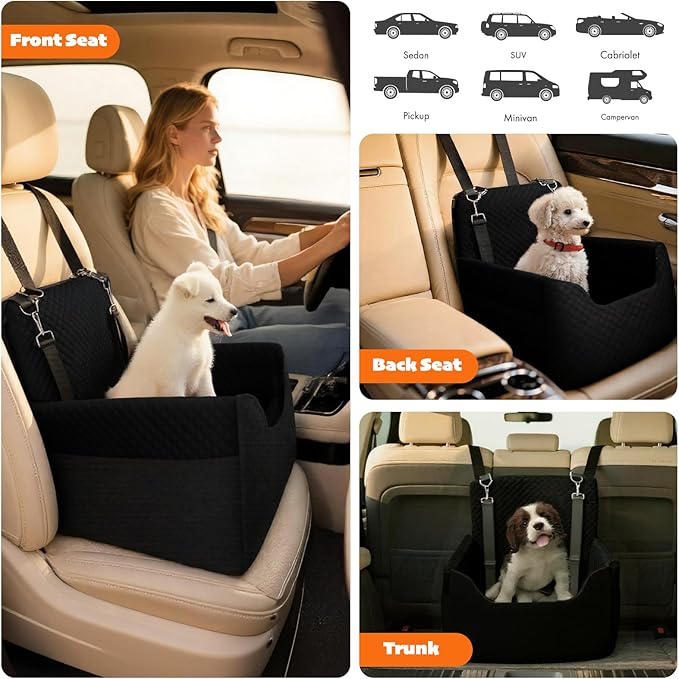 Dog Car Seat for Small Dogs Under 30lbs, Dog Booster Seat with Detachable Washable Cover and Cushion, Memory Foam Pet Car Seat with Safety Belt and Storage Pockets