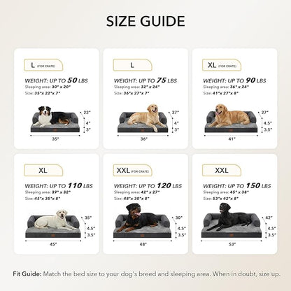Casa Paw Orthopedic Dog Beds for Large Sized Dogs, Waterproof Egg Crate Foam Medium Dog Couch Beds for Crate 35x22Inch, Washable Pet Beds with Removable Cover and Nonskid Bottom, Dark Grey