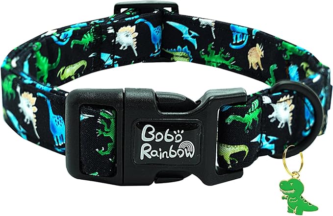 Dog Collar-Black Dinosaur Adjustable Pet Collars Comfortable Spring Summer Puppy Collar Cute Cotton Collars Durable Necklace Gift for Medium Dogs