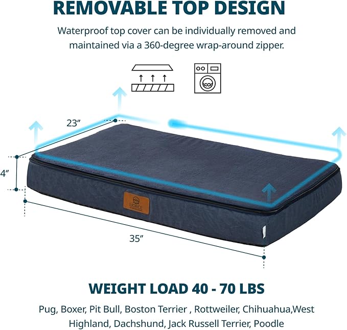 LIORCE Memory Foam Large Dog Bed - 4” Thick Orthopedic Beds for Large Dogs - Waterproof Dog Bed with Removable Washable Cover & Wrap-Around Zipper - Ultimate Comfort and Easy Maintenance