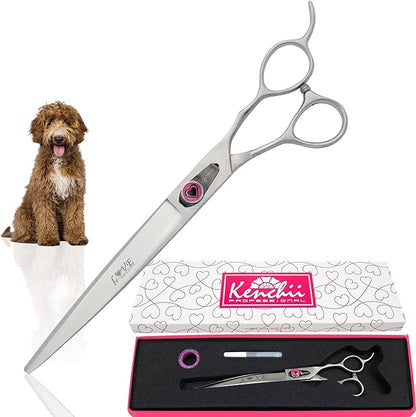 Kenchii Love Dog Grooming Scissors, 8 Inch Curved Shears, Dog Scissors for Grooming, Professional Pet Grooming Scissors, Ergonomic & Comfortable