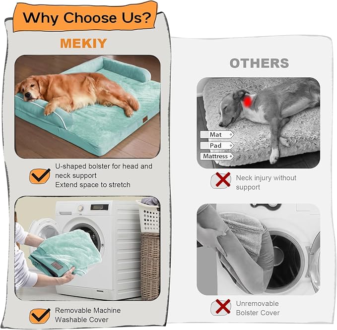 Orthopedic Large Dog Bed Washable: Large Size Dog Beds with Removable Washable Cover, XXLarge Orthopedic Aqua Blue Sofa for Big Pet Dogs