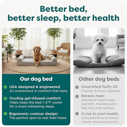 Furhaven Cooling Gel Dog Bed for Large Dogs w/ Removable Bolsters & Washable Cover, For Dogs Up to 95 lbs - Quilted Sofa - Silver Gray, Jumbo/XL