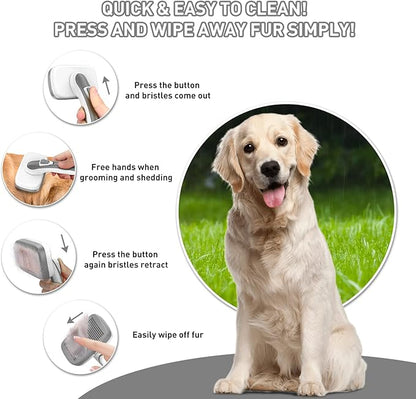 WOPQAEM Self Cleaning Slicker Brush for Dog, Cat, Skin Friendly Shedding & Grooming Tool for Long and Short Haired Pets, Easy Clean Retractable Bristles, Grey