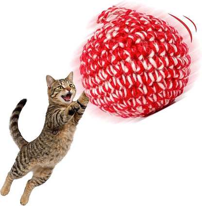 JAYU PET Red Cat Ball [W/O Bell Version] - Handmade Silvervine Cat Toy with Catnip, Interactive Matatabi Ball for Indoor Cats & Kittens, Feline Play Toy & Gift (2.7 inch)