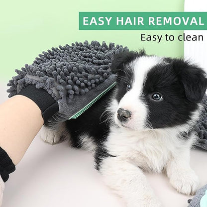 Histotree Dog Double-Sided Bath Glove Cleaning Massage Brush,Chenille Water Absorbing Gloves for Dogs and Cats,Pet Grooming Tool for Gentle Hair Removal