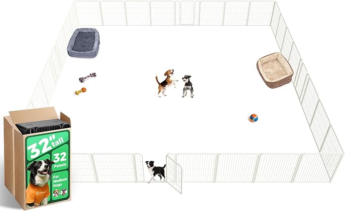 FXW Homeplus Unleashed Indoor Dog Playpen - Stress-Free and Safe Play, Heavy Duty 32 Inch 32 Panels Dog Pen for Small and Medium Dogs, White│Patented