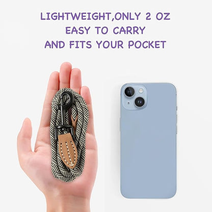 Mile High Life Small Dog Leash, Thin Rope Leash with Genuine Leather Connection and Heavy Duty Metal Clasp, Great for Small Medium Dogs(White,48 Inch-1/3)