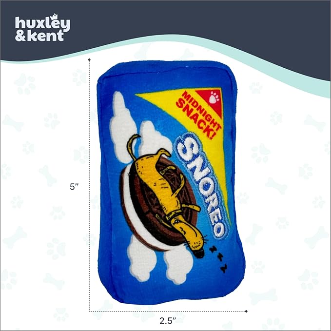 Huxley & Kent Funny Dog Toy w/Squeaker – Power Plush Squeaky Dog Toys for Small Dogs – Durable Small Stuffed Animal for Indoor Play & Fetch - Tiny Tuff Snoreo Cookies