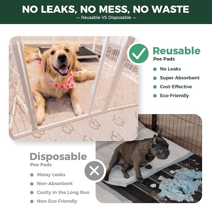 FXW Washable Pee Pads for Dogs, Leak-Proof & Non-Slip, Specifically Designed for FXW Rollick/Homeplus 32/40/45inch 6 Panels Dog Playpen, 43" x 71" Rectangle, Khaki, 2 Packs