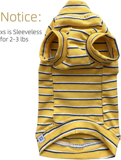 Vintage Stripes Sphynx Hairless Cats Shirt Cotton Cat Turtleneck Pet Clothes Kitten T-Shirts with Sleeves for Sphynx Cornish Rex, Devon Rex, Peterbald (Yellow Stripe, X-Small (Pack of 1))