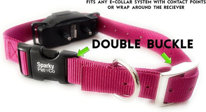 Sparky Pet Co - ECollar Replacement Strap - Double Buckle Dog Collar - Rugged Nylon - Adjustable - D Ring - Quick Release Metal Clasp - for Invisible Fence Systems - 3/4" x 24" - Brown