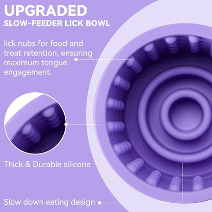 Dog Slow Feeder Lick Bowl, Anxiety Relief Dog Licking Mat Treat Dispenser, Non-Slip Anti-Choking Slow Eating Lick Bowl for Small Medium and Large Breed Dogs, BPA Free Silicone(Purple,S)