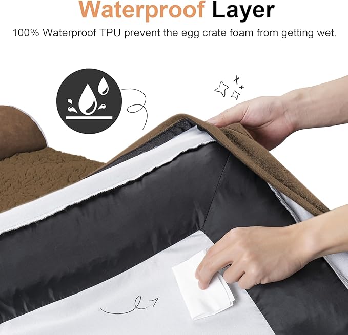 Large Dog Bed Orthopedic Washable: Beds Bolster XL Bed Medium Large Dogs Egg Crate Foam Couch Sofa Waterproof with Removable Cover - Dark Coffee