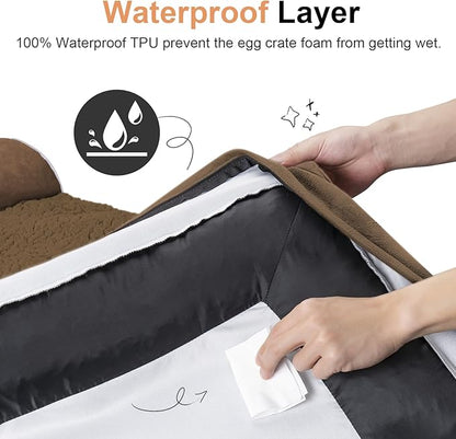 Medium Large Dog Bed Orthopedic Washable: Beds Bolster Medium Large Sized Dog Bed Egg Crate Foam Couch Sofa Waterproof with Removable Cover - Dark Coffee