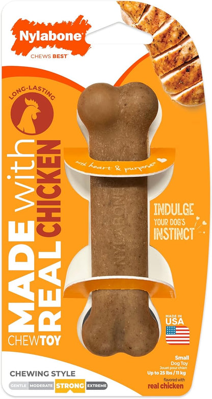 Nylabone Original Bone Strong Chew Toy for Dogs Made with Real Chicken, Durable Dog Chew Bones for Aggressive Chewers, Long-Lasting Flavor Keeps Dogs Busy, Small Dog Toys - Up to 25 lbs, 1 Count