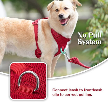 No Pull Dog Harness for Small Medium Large Dogs - Adjustable 2 Layer Mesh Dog Vest with Dual Clip, Escape Proof, Quick Release, Lightweight Breathable Mesh for Walking Hiking (Burgundy Red,XL)
